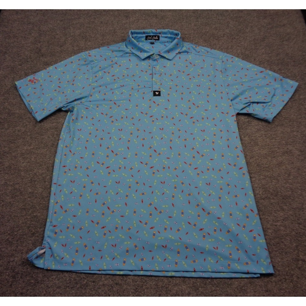 Bad Birdie Dock Solid Polo Shirt Mens Large Blue Golf Outdoors Pattern Boats